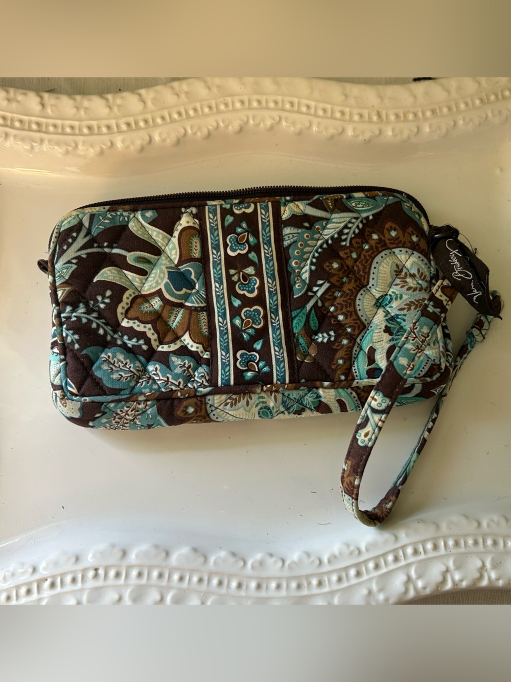 Vera Bradley wristlet in the retired Java Blue paisley pattern